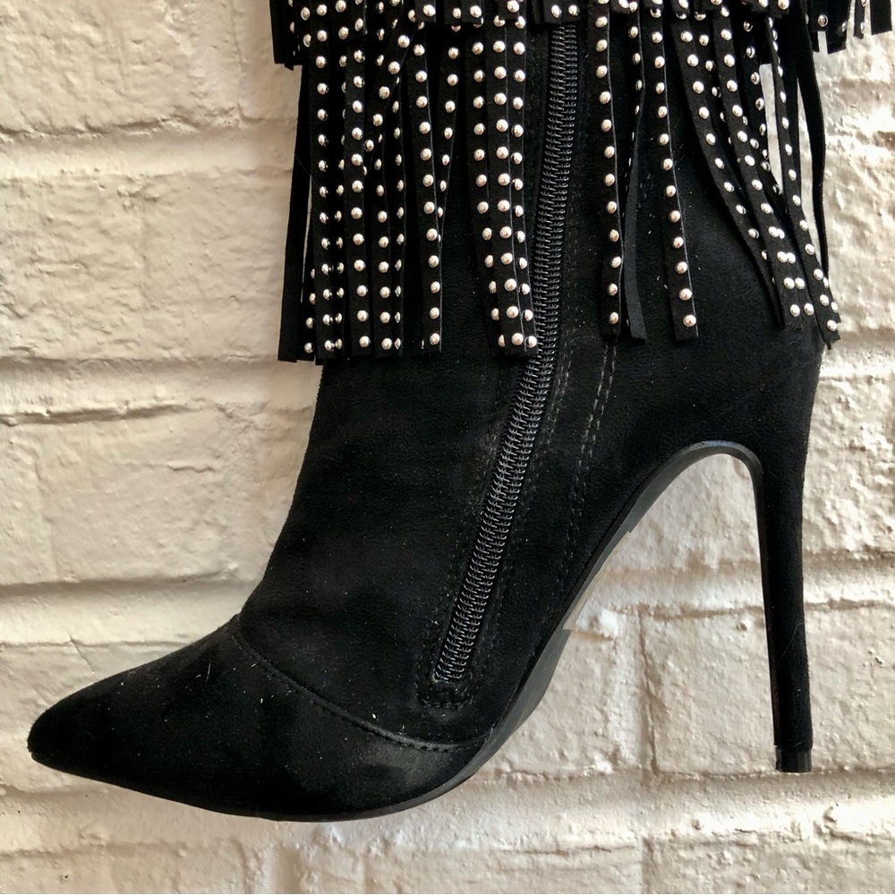Blacksilver studs Fringe over the knee Boots Stiletto heels Faux suede leather 6 - Picture 6 of 16